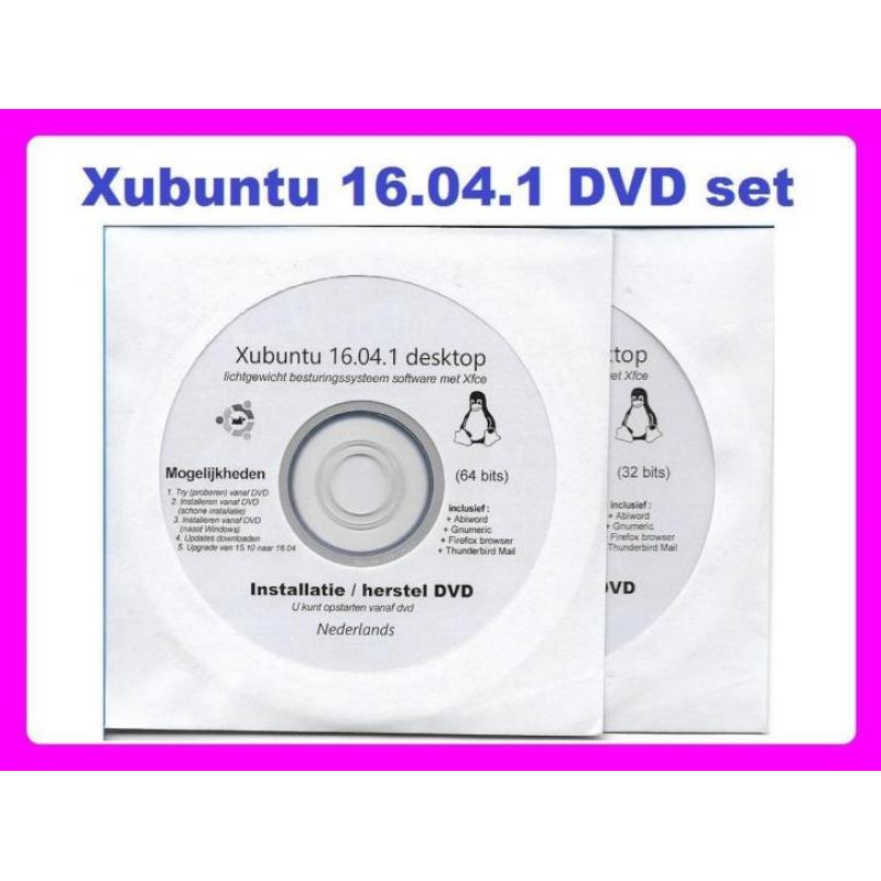 Windows Vista/7/8.1/10 alternatief: Xubuntu 16.04.1 DVD set
