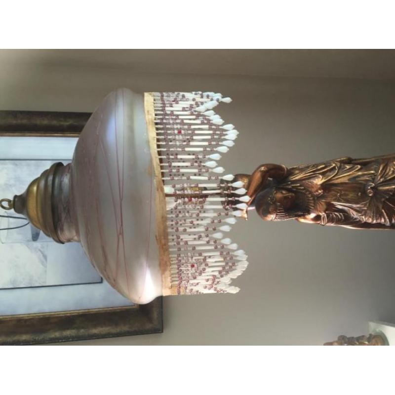 Bronzen antieke lamp met origenele kap