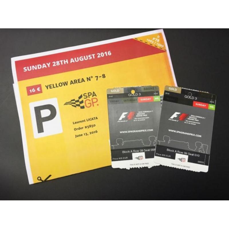2 tickets GOLD3 - Formule 1 Spa-Francorchamps 28/8