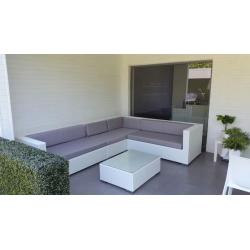 Loungeset Ibiza tuin wicker direct lounge set wit hoek bank