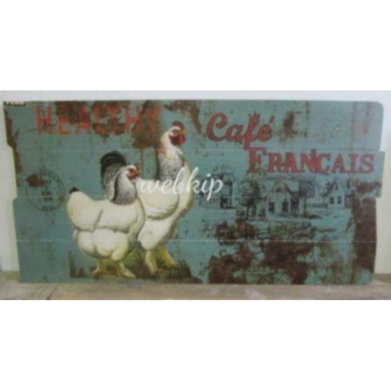 prachtig sober landelijk houten kippen schilderij kip haan