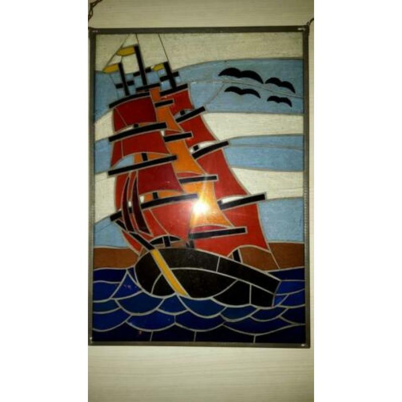 glas in lood zeilschip