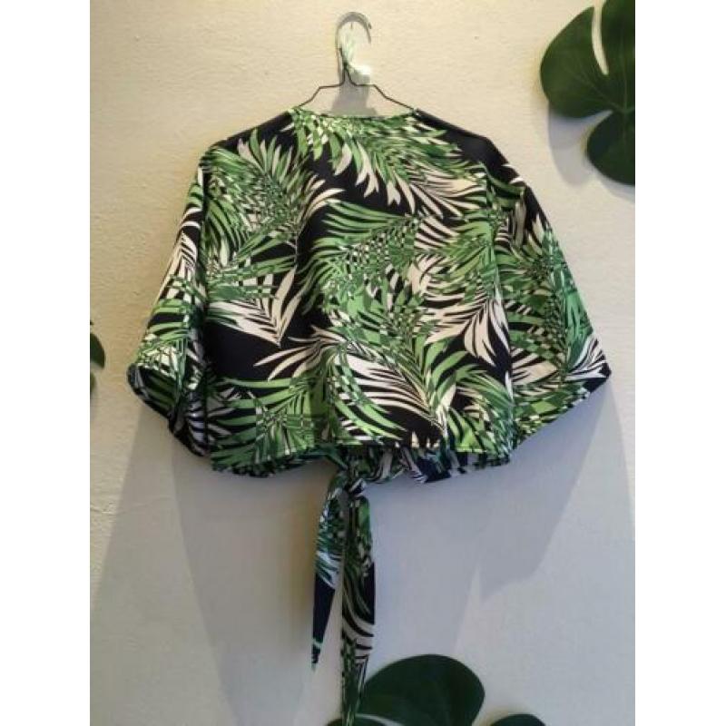 Wijde knoop-top met jungle print, groen/zwart, nieuw, mt L