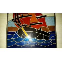 glas in lood zeilschip