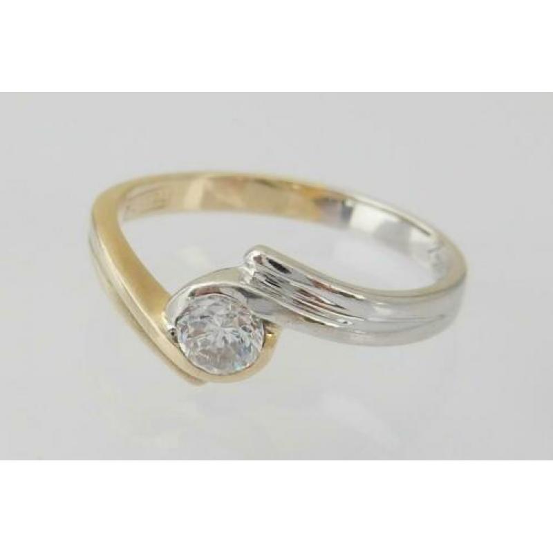 14k Gouden Bicolor Dames Ring wit en geel goud M17.25