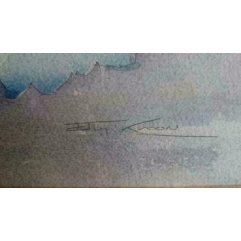 Aquarel van Ellen Kroon. Gesigneerd Hortensia`s maten lijs