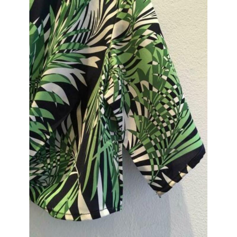 Wijde knoop-top met jungle print, groen/zwart, nieuw, mt L