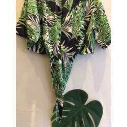 Wijde knoop-top met jungle print, groen/zwart, nieuw, mt L