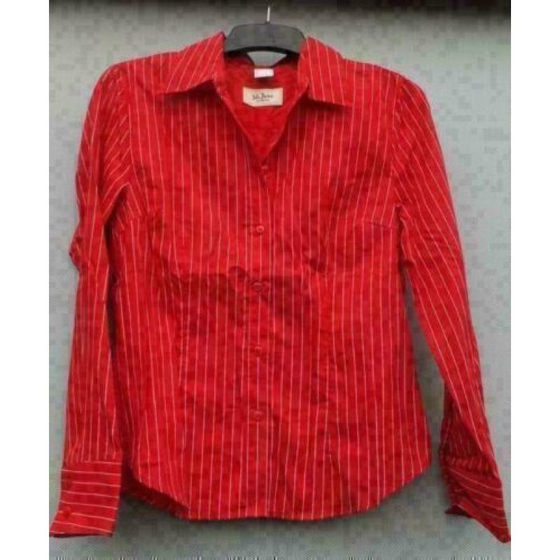 JOHN BANER rood/wit getailleerde streep blouse mt S