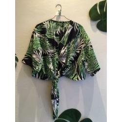 Wijde knoop-top met jungle print, groen/zwart, nieuw, mt L