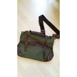 Canvas leer messenger laptop tas, groen, vintage stijl