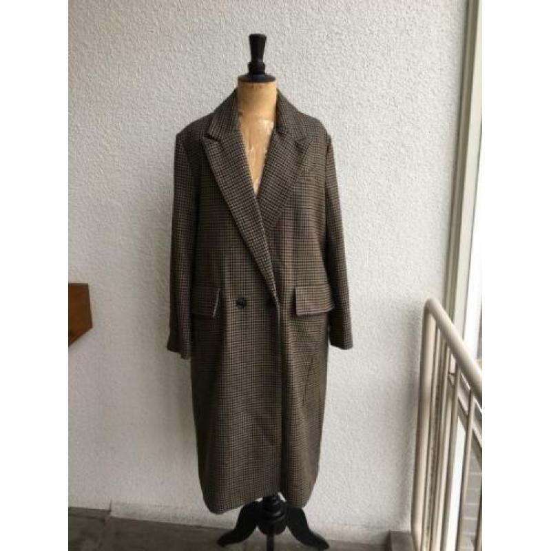 Stoere Geruite Oversized Lange Winterjas van ZARA, maat L