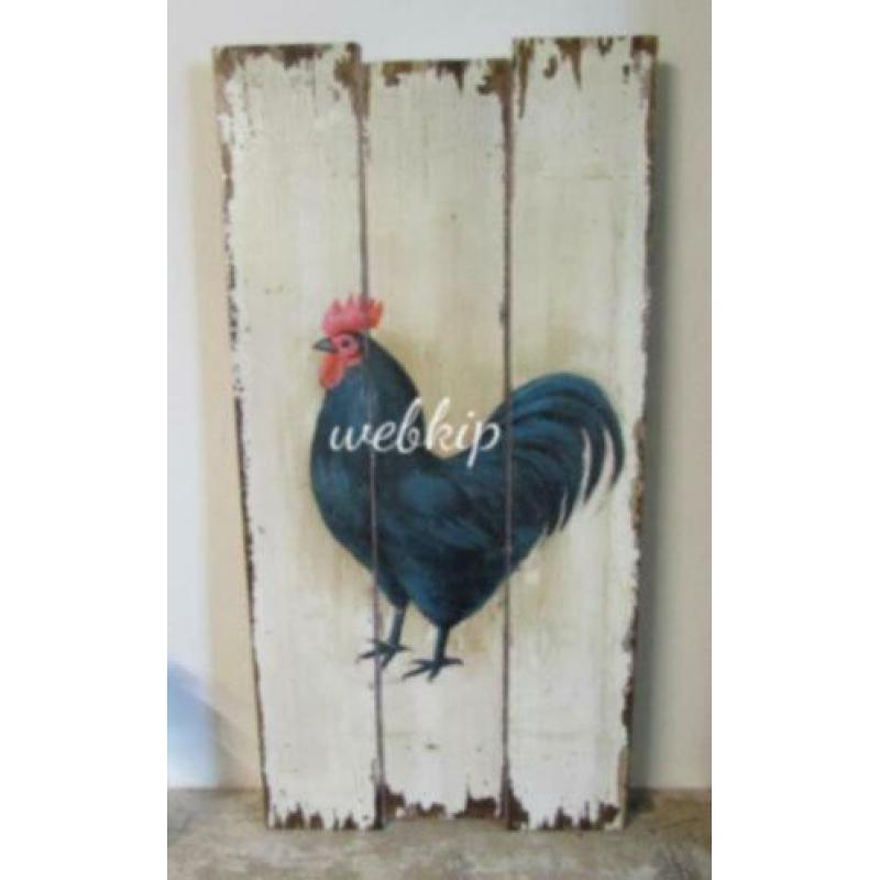 prachtig sober landelijk houten kippen schilderij kip haan