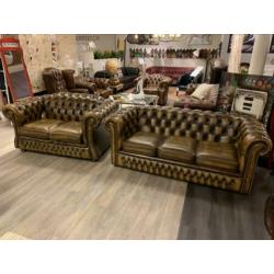 Originele Springvale Chesterfield zithoek 3+2 goud bruin