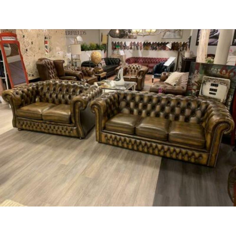 Originele Springvale Chesterfield zithoek 3+2 goud bruin