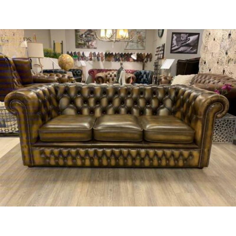 Originele Springvale Chesterfield zithoek 3+2 goud bruin