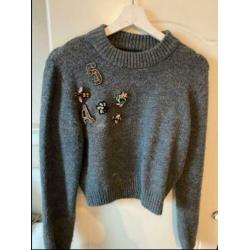 Zara grijze knitwear trui met patches dames