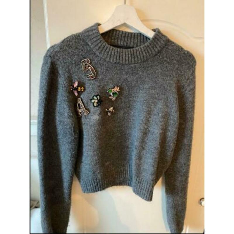 Zara grijze knitwear trui met patches dames