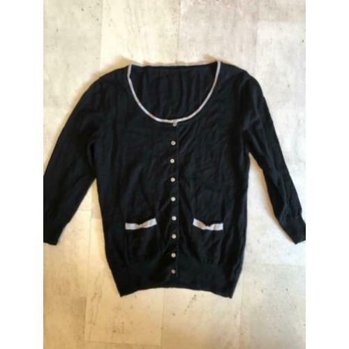 Ka118 zwart vest beige randjes en strikjes en knoopjes S/M