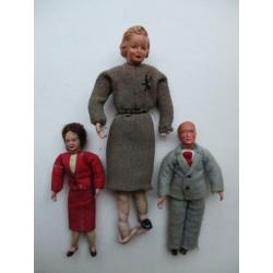 3 antieke poppenhuis popjes Caco Beige Puppchen