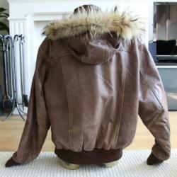 Mooie Leren Sluis Leder Jas Met Bont Kraag (XXL) winterjas