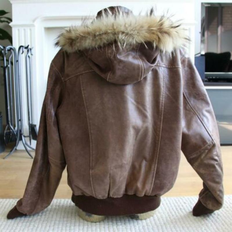 Mooie Leren Sluis Leder Jas Met Bont Kraag (XXL) winterjas