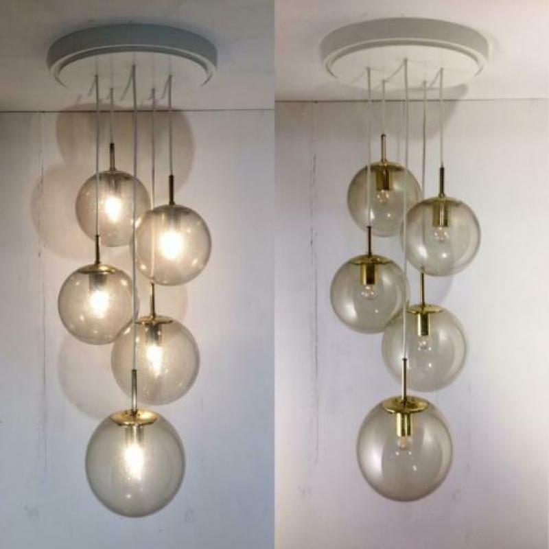 Cascade hanglamp Glashütte Limburg 5 bollen 60’er jaren