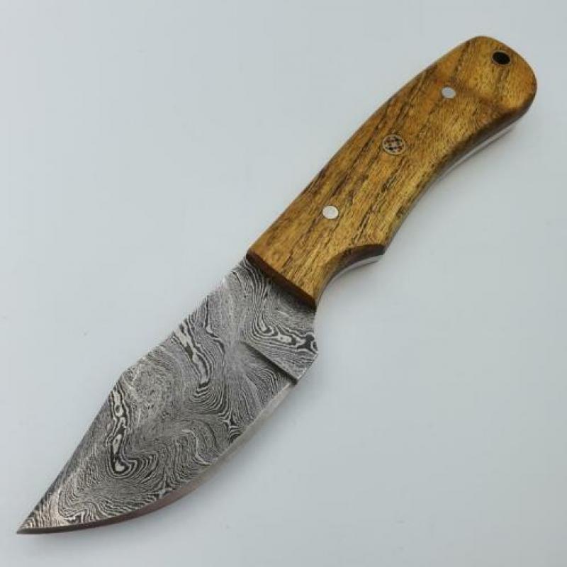 Mini Bushcrafter Outdoor Damast Staal mes / jachtmes lederen