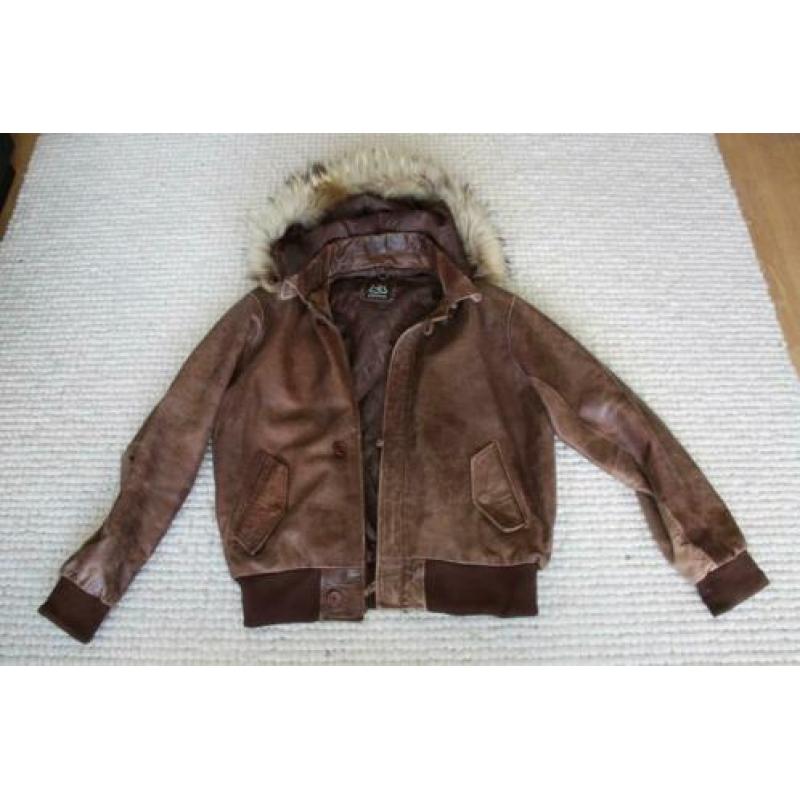 Mooie Leren Sluis Leder Jas Met Bont Kraag (XXL) winterjas