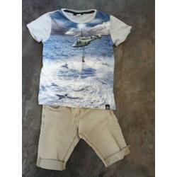 MOLO shirt met helikopter en beige korte broek 128