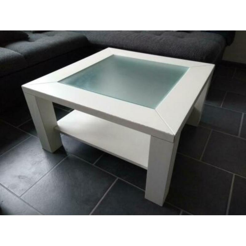 Witte salontafel met melkglas 73x73x40cm