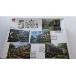 Doos met 5 puzzels van 1000 stukjes, Cottage puzzels
