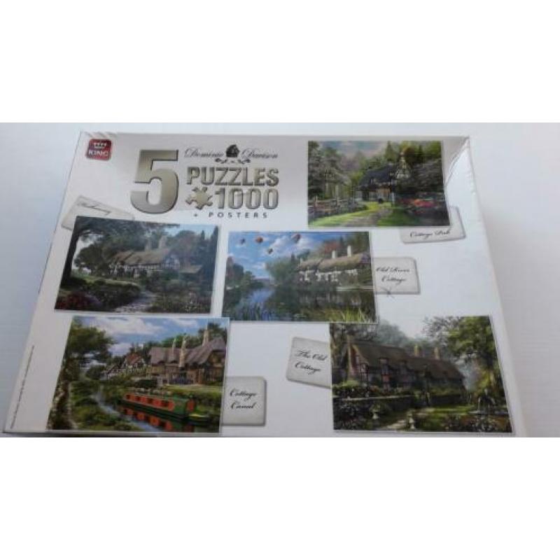 Doos met 5 puzzels van 1000 stukjes, Cottage puzzels