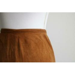 Vintage kokerrok suède bruin cognac kort maat 40 42