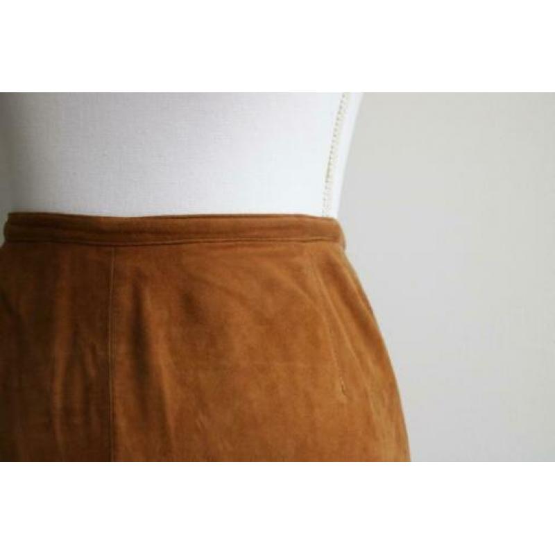 Vintage kokerrok suède bruin cognac kort maat 40 42
