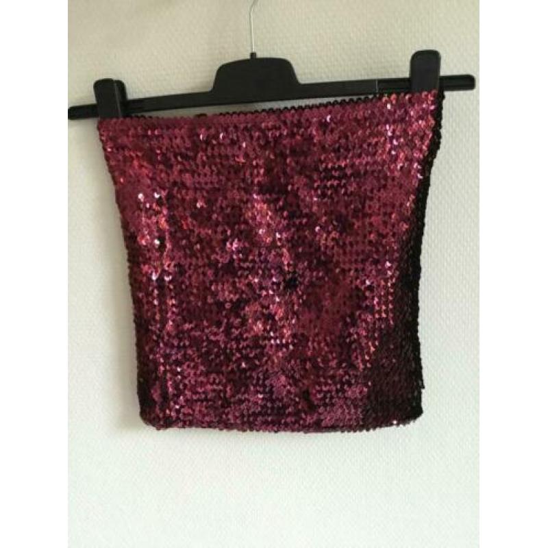 Pailletten top strapless rood H&M mt M