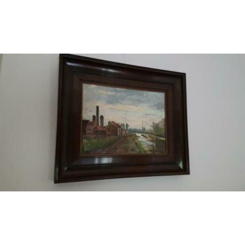 Klassiek schilderij. Industrie bij de Vaart