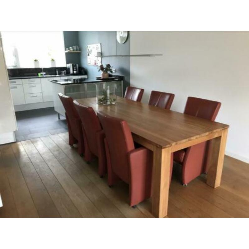 6 (Eetkamer)fauteuils op geremde parketwielen.
