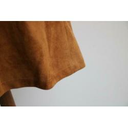 Vintage kokerrok suède bruin cognac kort maat 40 42