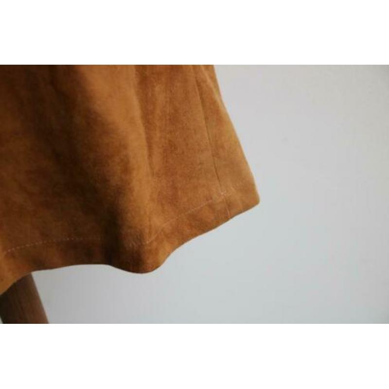 Vintage kokerrok suède bruin cognac kort maat 40 42