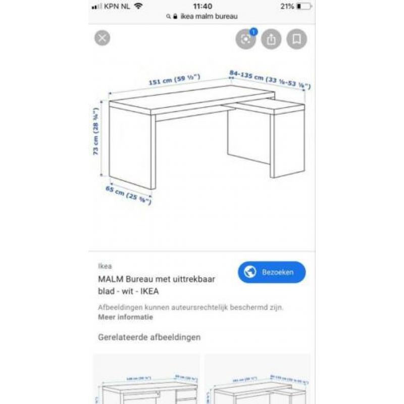 Prachtig Ikea bureau Malm compleet zgan
