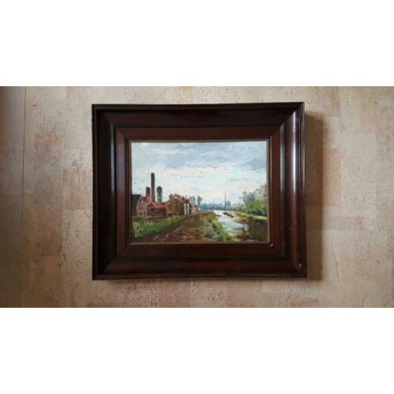 Klassiek schilderij. Industrie bij de Vaart