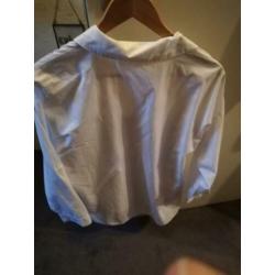 Witte blouse met kraag, zwart rode splitten, Zara Basic, XL
