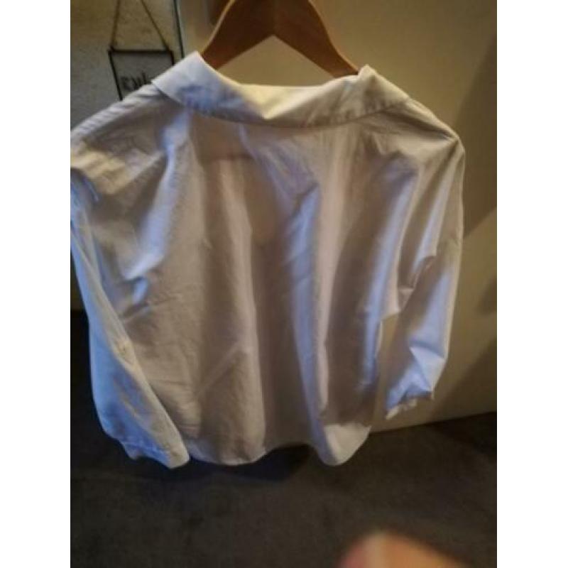 Witte blouse met kraag, zwart rode splitten, Zara Basic, XL