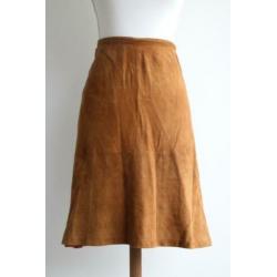 Vintage kokerrok suède bruin cognac kort maat 40 42