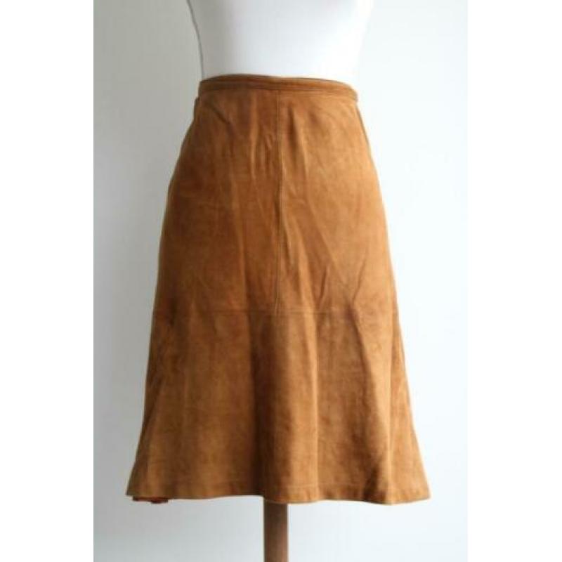 Vintage kokerrok suède bruin cognac kort maat 40 42