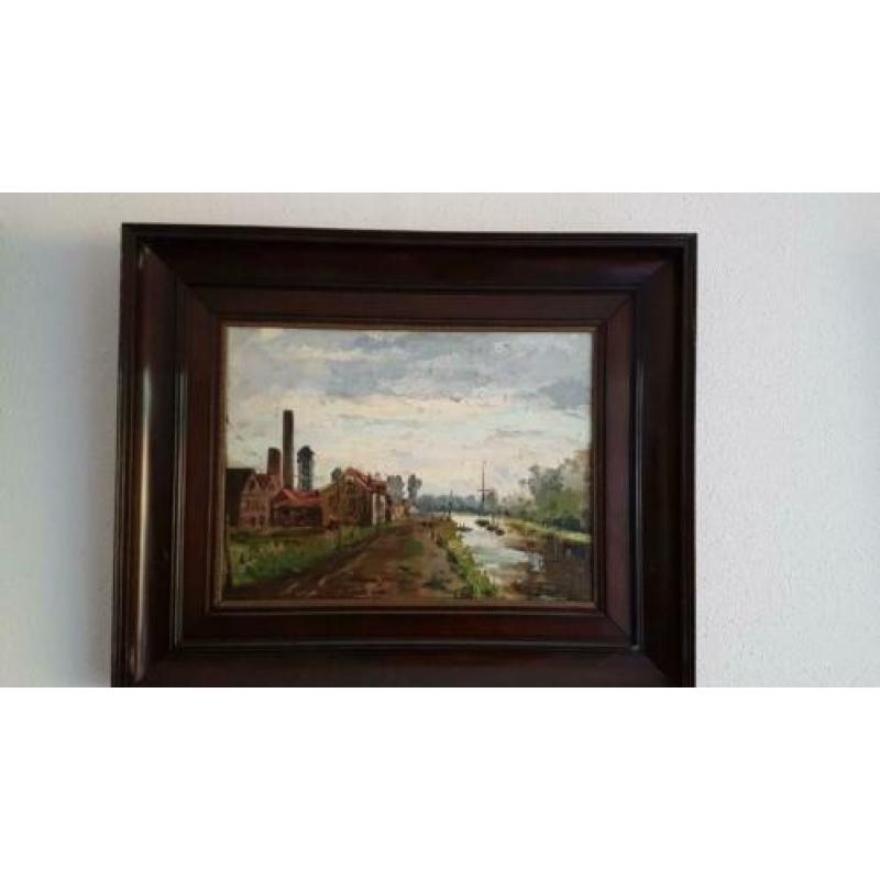 Klassiek schilderij. Industrie bij de Vaart