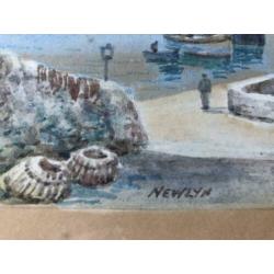 Aquarel van Th. Victor. Haven van Newlyn. Schitterende kleur