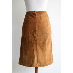 Vintage kokerrok suède bruin cognac kort maat 40 42