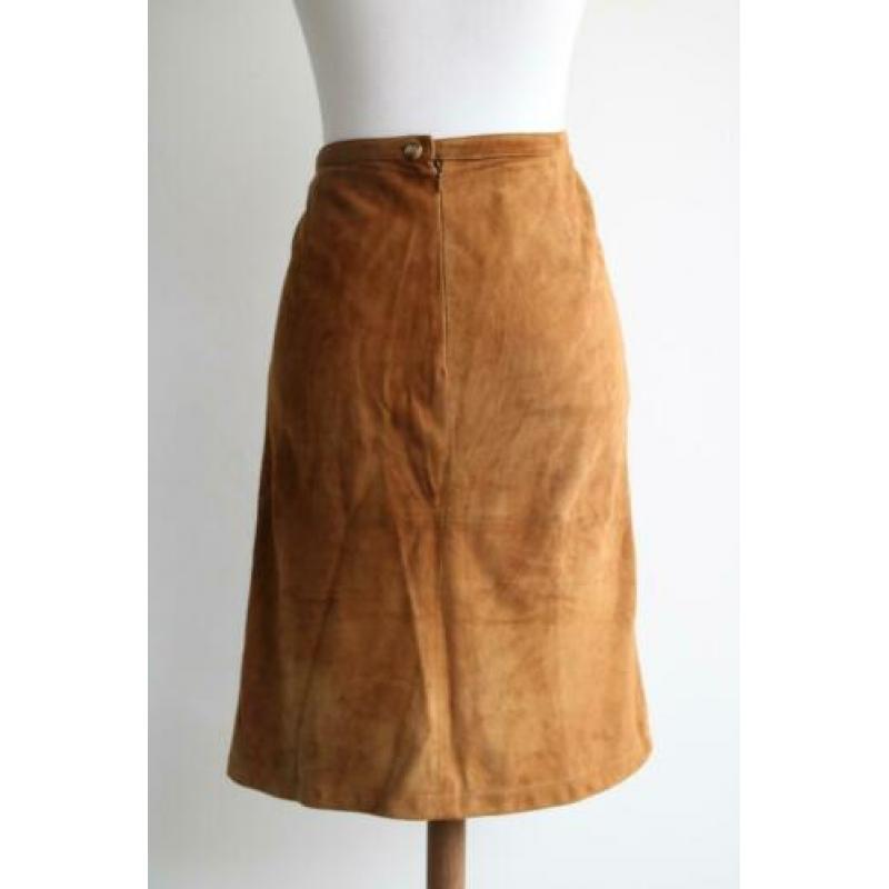Vintage kokerrok suède bruin cognac kort maat 40 42